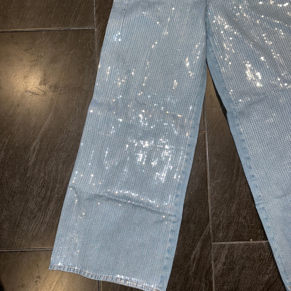 Anthropologies Pilcro Sequin Skater High-Rise Wide-Leg Jeans - Picture 5 of 14